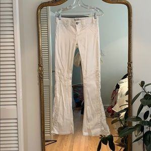 Free People White Denim and Lace Bootcut Pants